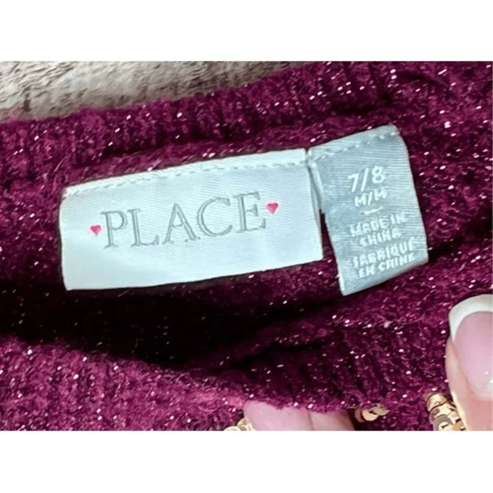 The Children's Place Princess Glitter & Sequin Wine Knit Sweater 7-8 Winter SALE
